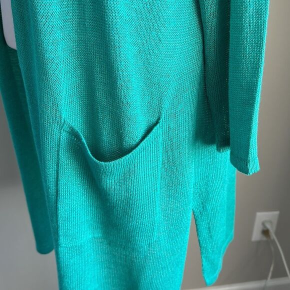 J. Jill Women’s Linen Blend Lightweight Green Open Front Long Cardigan  1X - Picture 5 of 9
